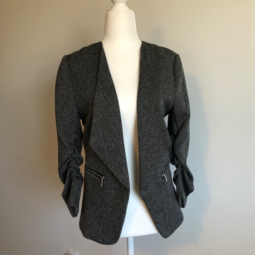 H&M Open-Front Tweed Blazer, Black & White